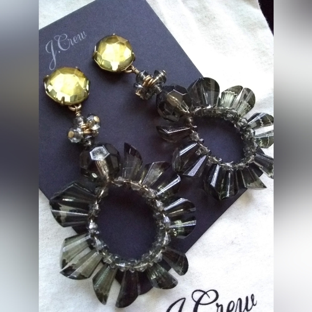 NWT J. Crew Wreath earrings Crystal Gem Blue  Green Grey Gold Dangle with bag